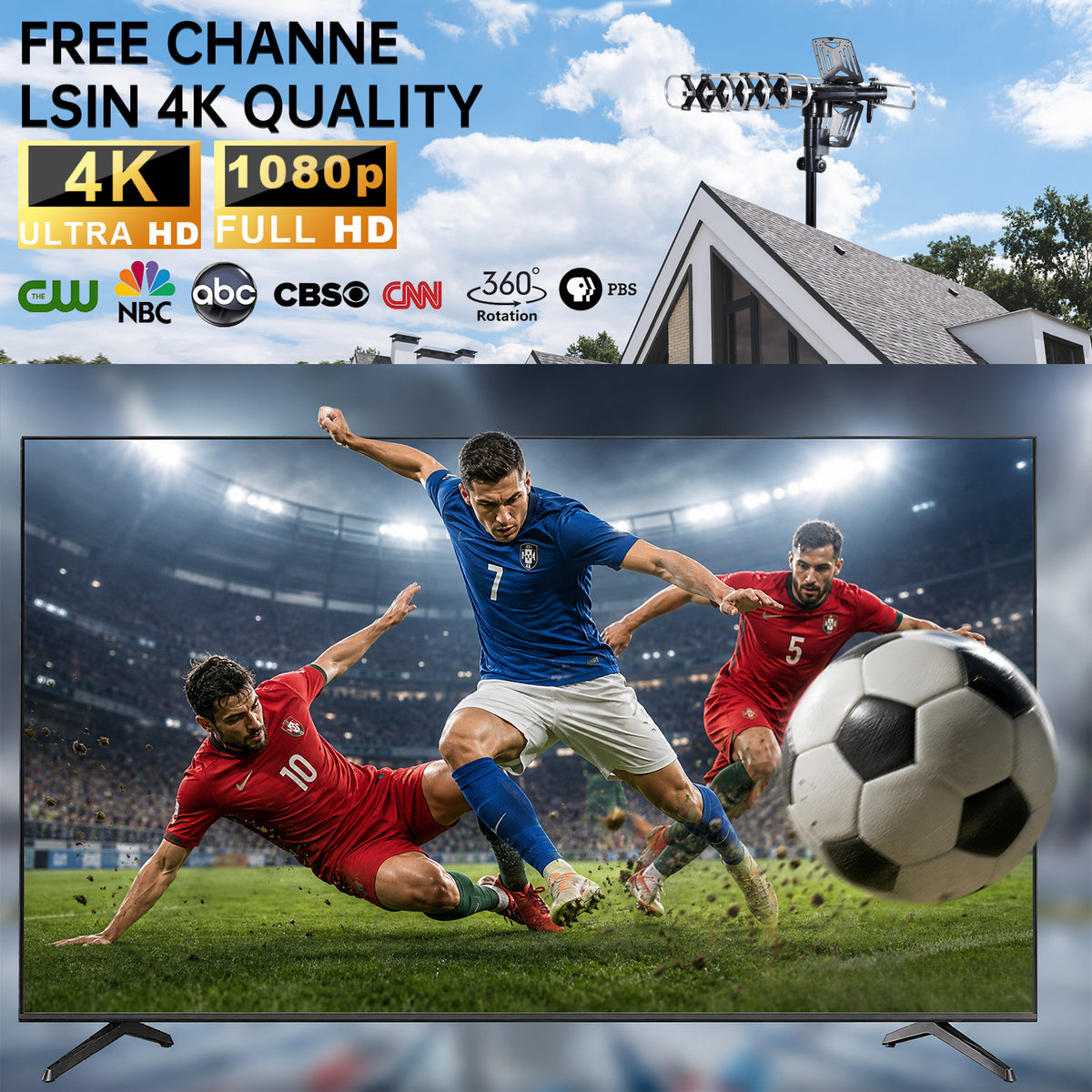 Motorized Outdoor TV Antenna with 360° Rotation